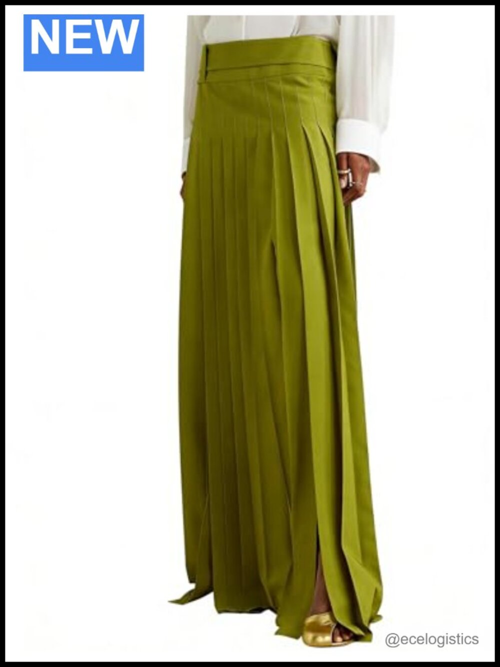 Pleated Maxi Skirt for Women High Waisted Flowy Floor Length with Slit
